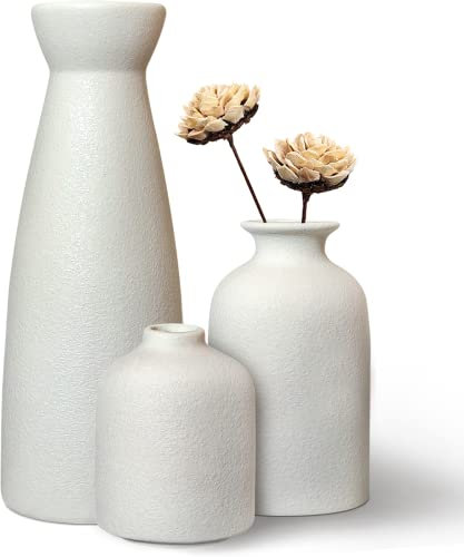 Vasen Deko -Weiße Keramik Vase Satz von 3 für Moderne Home Decor,Deco Matte Vasen für Pampasgras,Vasen Deko Aesthetic Neutral Boho Skandinavische Deko Blumenvasen