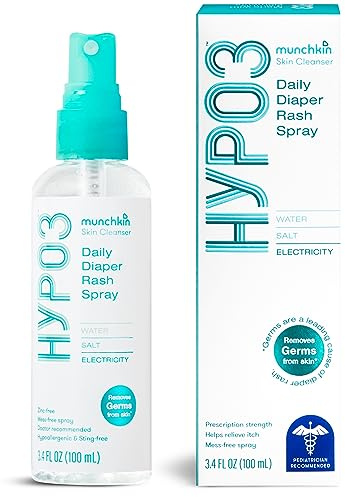 Munchkin HYP03 Diaper Rash Hypochlorous Acid Spray for Face and Body, Removes Rash-Causing Germs, Helps Promote Healing, Gentle for Sensitive & Eczema-Prone Skin, 3.4 Ounce