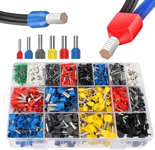 Lytool Twin Terminales Cables Eléctricos, 1200 Piezas con 17 Tamaños Conector de 0.3-16mm² Terminales de Férula Gemela Conectores Terminales Electricos Cable Kit