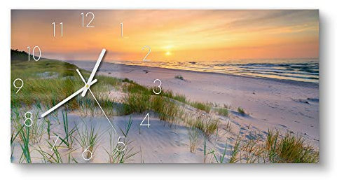 DEQORI Glasuhr | vertikal 60x30 cm | Motiv Sonne sinkt über Ostsee | große XXL Design Uhr aus Glas | leise Wanduhr für Wohnzimmer & Küche | Moderne Hingucker Uhr für die Wand