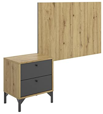 DEKIT GRUPO RIMOBEL Greta Einzeltes Kopfteil mit Nachttisch, Holz, Nordic und Graphit, cama Individual