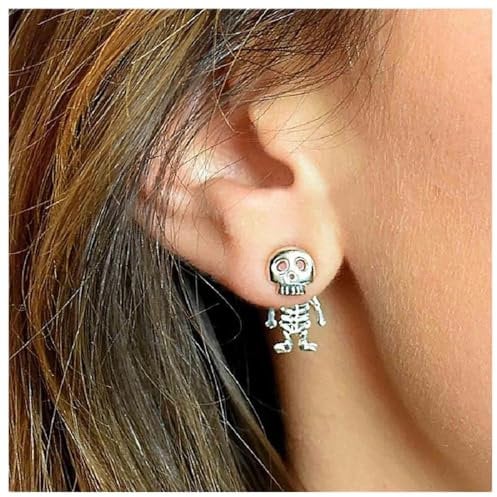 Dervivea Boho Totenkopf Skelett Ohr Jacket - Silber Totenkopf Ohrstecker und Gesicht Ohrringe - Gothic Halloween Schmuck für Frauen und Mädchen