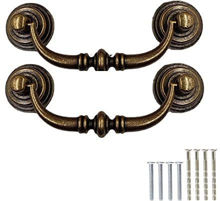 2 Stück Schubladengriff Antik Möbelgriffe mit Schrauben Pull Down Haken Retro Dekorative Türgriff 12.5 cm Küchen Schrank Hardware, Messing