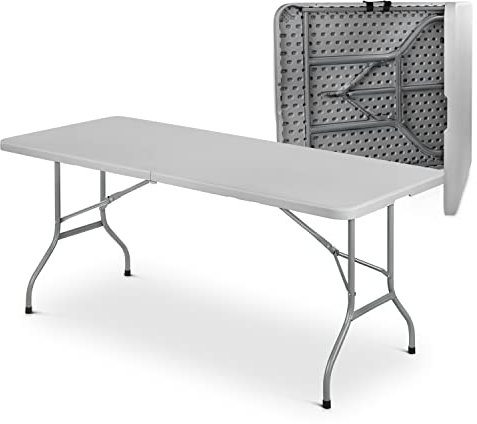 MoNiBloom Klapptisch, tragbar, Kunststoff, zusammenklappbar, für drinnen und draußen, für Camping, Picknick, Garten, 1,8 m, Grau