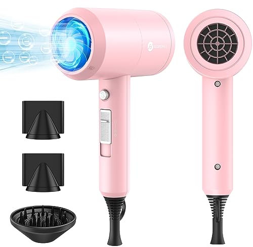Ionen Föhn AC Motor 1800W Haartrockner, Slopehill Schnelltrocknen Hair Dryer, Salon Haarfön mit Heiß-/Kalttaste, 3 Fön Concentrators and Diffuser, 3 Temperatureinstellungen, 2-Gang (Rosa)