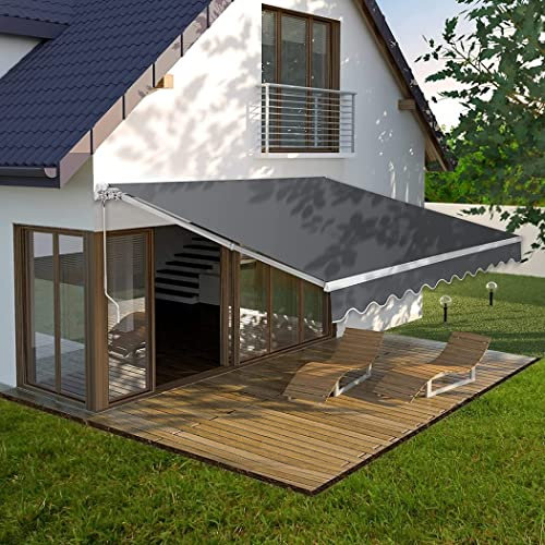 Einziehbare manuelle Markise, zusammenklappbares Vordach mit Beschlägen und Kurbel, Terrasse, wasserdichter, UV-beständiger Sonnenschutz für Pavillon, Garten, Hof, Restaurant, 3 m x 2,5 m (3 m x 2,5