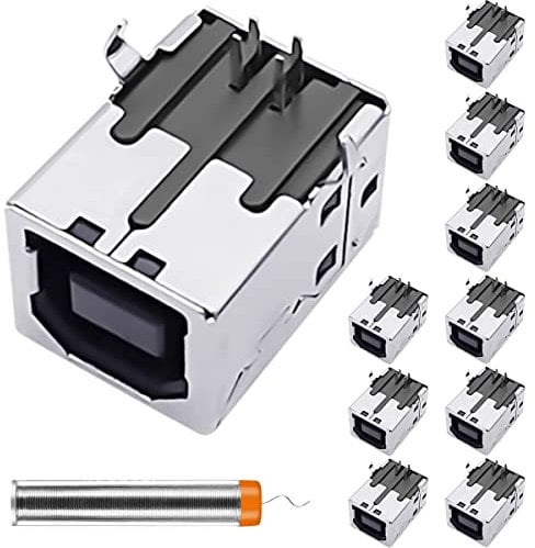 DAOKAI Connettore porta femmina USB 2.0 tipo B - angolo di 90 gradi, presa jack DIP PCB ad angolo retto a 4 pin, adattatore di ricambio per riparazione - confezione da 10, con penna in filo di stagno