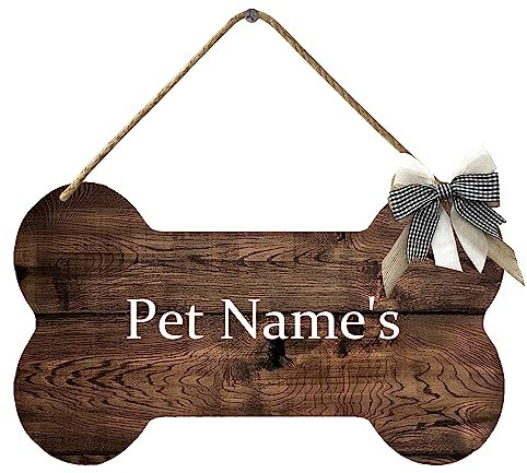 KMszsm Personalized Dog Bone - Dog House Wooden Sign Decor - Custom Name with Paw and Ribbon - Perfect signs for Gift. The Nicest Ornament For Home(8.4 x 4.8Inches)
