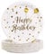 BOKFJBP Lot de 50 Assiettes en Carton Blanches et Dorées, 18 cm, pour Anniversaire d'Enfant et Fête, Jetables