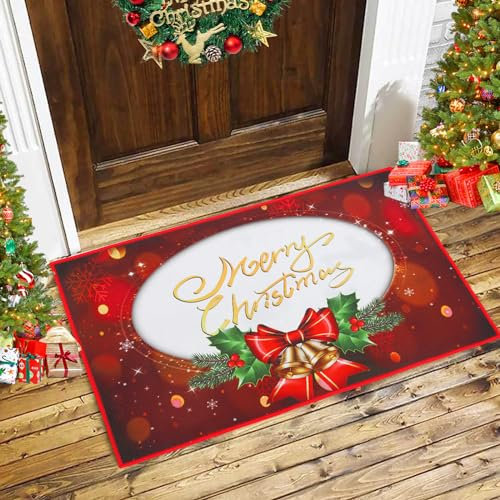 TSLBW Weihnachtsteppich Fußmatten 45cm x 70cm Weihnachten rutschfeste Badematte Weihnachtsdruck Teppich Weihnachtsteppich Waschbar Fussmatte für Außen und Innen für Küche Wohnzimmer Schlafzimmer