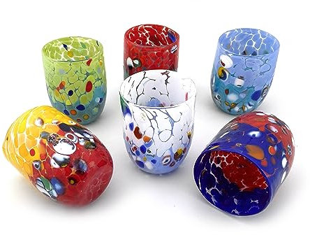 MAZZEGA ART & DESIGN 6 BicchierI in vetro di Murano, realizzati nell'isola di Murano, soffiati e lavorati a mano da maestri Vetrai - SPECIAL EDITION (MIX, 6)