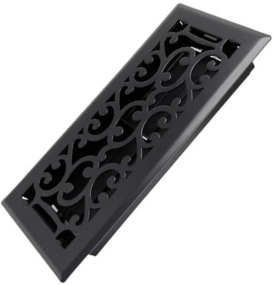 Howeall 4x10 Inches Heavy Duty Walkable Floor Register - Easy Adjust Air Supply Lever Decorative Floor Vent Covers - Savannah Design Vent Covers for Home - Matte Black