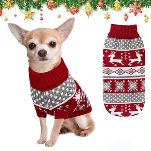 Kiiwah Christmas Jumper, Knitted Pullover for Small Dog and Cat, Warm Turtleneck Sweater for Winter (XL)