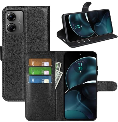 betterfon Handyhülle Kompatibel mit Motorola Moto G14 | Premium Qualität TPU Klapphülle für Moto G14 mit Kartenfächern | Magnetverschluss Handyhülle | Schwarz