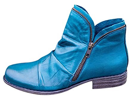 Yowablo Damen Stiefeletten Plateau Boots Damen Stiefeletten Worker Boots (a-Blue, 39)