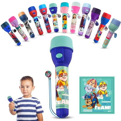 SRV Hub Paw Patrol Grande lampe torche à poignée antidérapante, lampes de poche LED en plastique super lumineuses de 16 cm | 2 piles AA 1,5 V incluses | Votre solution d'éclairage extérieur fiable