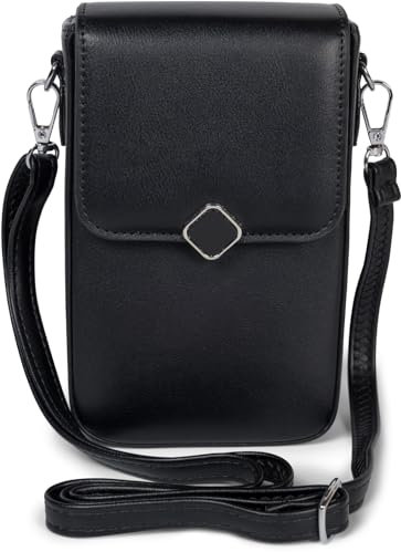styleBREAKER Damen Box Bag Umhängetasche Einfarbig mit Magnetverschluss, 8 Kartenfächer mit Druckknopf, Crossbag 02012399, Farbe:Schwarz
