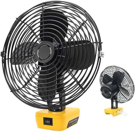 Akocire Jobsite Battery Operated Fan Compatible with Dewalt 20V 60V Max Flex Battery, Cordless Portable Work Fan Brushless Cooler with 2 Speeds Settings, Low Voltage Protection and 2X2.1A USB Ports