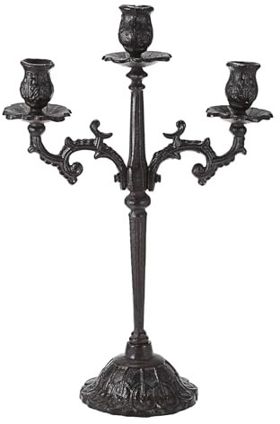 OwnMy 3 Arms Cast Iron Candlestick Holder Vintage Taper Candle Holder Large Candelabra Heavy Duty, 3-Arms Cast Iron Candelabra Antique Taper Candle Stand Elegant Candle Centerpieces for Dining Table