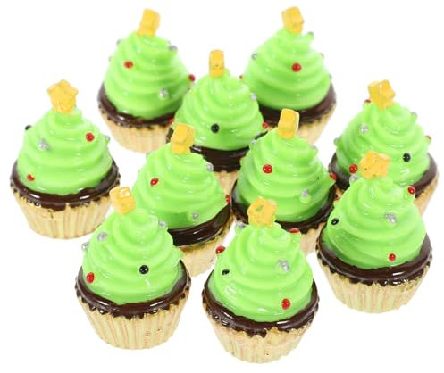 SEWACC Künstlicher Weihnachts-Cupcake 10 Stück Mini-Weihnachtsbaum-Cupcake Realistische Fake-Food-Desserts Feiertagskuchen-Modell Für Weihnachten Party Dekoration Basteln Foto-Requisiten