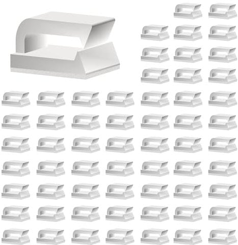 Viaky 50 PCS Cable Clips, Self Adhesive Electrical Wire Clips, Cable Tidy Clips Cord Management Sticky Plastic Cable Organizer for Homes, Offices, Multi Cords Holder Management Under Desk, White