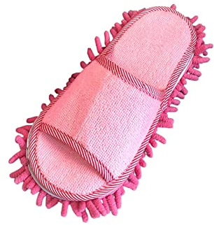 Gralara Chaussons de Vadrouille Amovible, Muet Unisexe Microfibre Haute Absorption Doux Nettoyage Sandales, Chaussons Nettoyants Réutilisables pour Sol Poussière, Rose