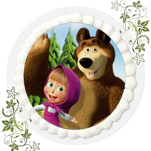 Fondant Tortenbild, Zuckerbild Essbares Foto für Torten, Tortenaufleger Ø 20cm - Mascha & der Bär Nr. 17