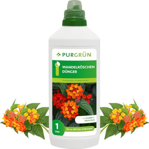 Purgrün® Wandelröschen-Dünger 1 Liter – Organisch-mineralische Rezeptur – Premium-Flüssigdünger mit Spurennährstoffen – NPK 8+8+6 – Mit Guano & Aqua Plus – Für leuchtende Blüten