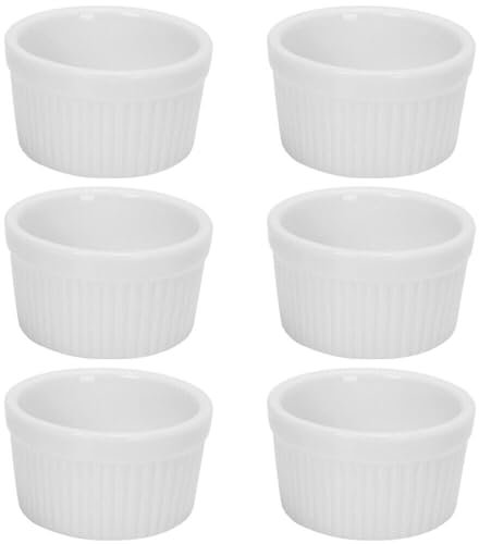 White Ceramic Ramekin For Sauce,Ceramic Souffle Dishes, Ramekins Oven Proof, Creme Brulee Dish for Cakes, Pudding, Ice Cream and Sauce,Air-fryer Safe,White-8cm -Set of 6