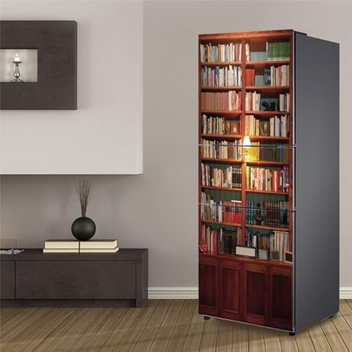 Targawerelax Fridge Wraps Retro Bookcase & Book Refrigerator Decal, Black Vinyl Sticker for Smooth Surfaces