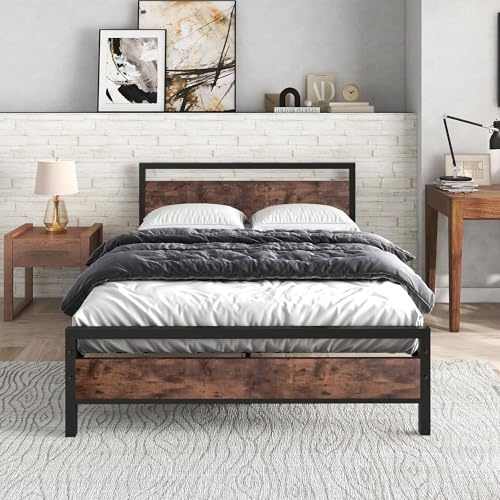 JELUTE Plattform-Bettgestell aus Metall, 120 x 200 cm, Schwarz | Kopfteil und Fußteil aus Holz, Robuste Stahlstütze, Kein Boxspringbett erforderlich, Einfache Montage