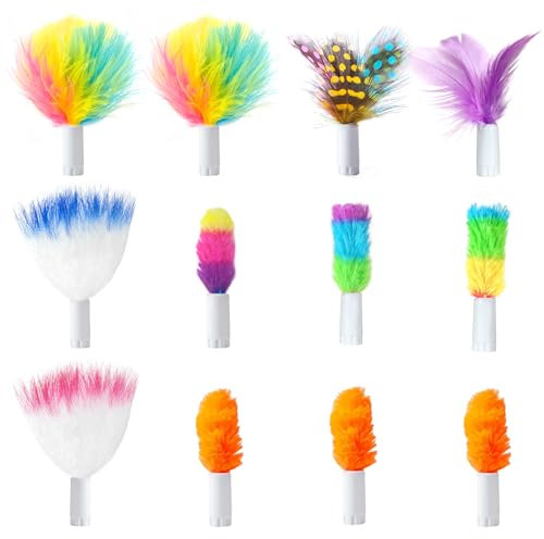 GoldenSun Katzenspielzeug, austauschbare Federn und Flauschiges Spielzeugzubehör, 12 Stück Federnachfüllung für interaktives Katzenspielzeug