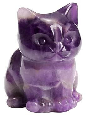 CrystalTears Amethyst Healing Crystal Cat Figurine - Carved Gemstone Cute Stone Cat Statue Ornament for Home Office Desk Decor, Mini Lucky Crystal Cats Gifts for Women Men Christmas, 1.5”