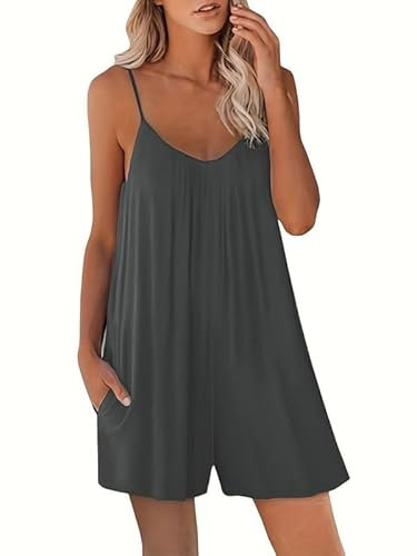 Haibang Salopette Donna Estiva Tute Corte Donna Senza Manica Allentata Casual Jumpsuit con Tasche Sexy Playsuit Morbida Monopezzi e Tutine Elegante Overall Romper Pantaloncini Spiaggia Vacanza Outfit