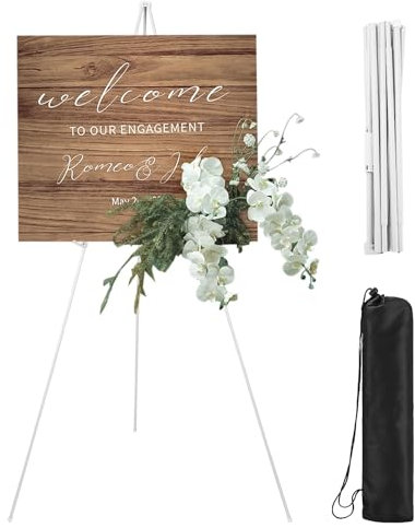 Chevalet Mariage,Chevalet de Peinture,Support en métal réglable et facile à plier,160cm Chevalet d'artiste, Chevalet de sol portable pliable pour Mariage, Affiches, peinture (blanc)