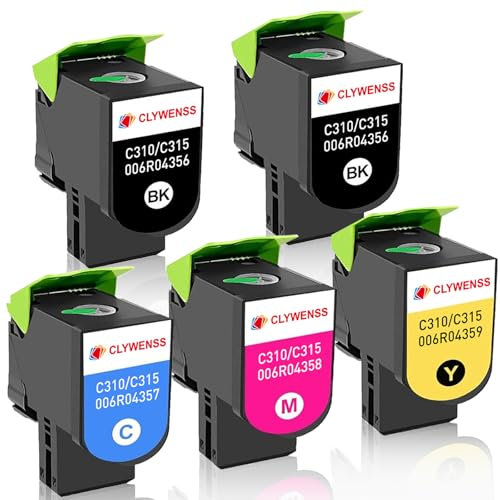 Clywenss C310 C315 Toner Kompatible für Xerox C310 C310dni C310dnim C315 C315dni Tonerpatronen 006R04356 006R04357 006R04358 006R04359, 5er-Pack (2 Schwarz, 1 Cyan, 1 Magenta, 1 Gelb)