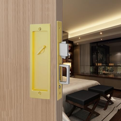 betensh Maniglia per porta scorrevole con chiave, invisibile, set di maniglie per porta tascabile con chiave, mobili interni invisibili, serratura in legno, oro