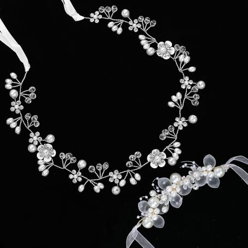 Oruola Lot de 2 bandeaux à cheveux, pour communion, fille, style vintage, romantique, perles en cristal avec strass