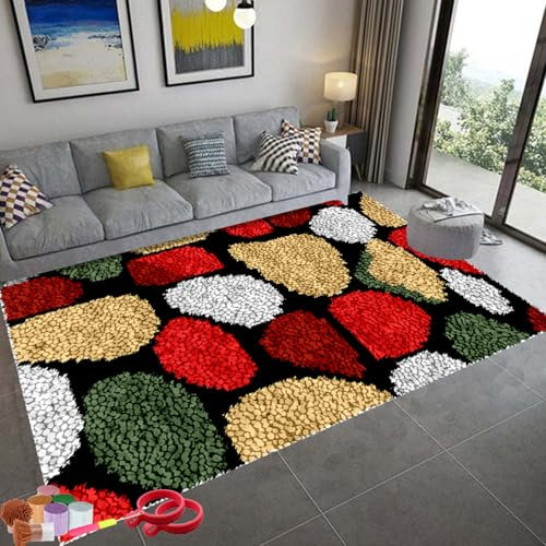 RxueSug Knüpfhaken-Teppich-Sets für Erwachsene, Knüpfteppich Zum Selber Knüpfen, Knüpfset Latch Hook Kit Selbst Knüpfen Set für Erwachsene, Groß Unfinished Häkelteppich Set mit Vordruck 38 x 52 cm