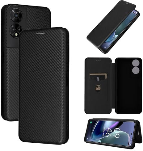 Funda con tapa para smartphone Compatible con TCL 50 5G, texturas delgadas de fibra de carbono+funda híbrida de PC, protección completa a prueba de golpes, funda con tapa compatible con TCL 50 5G Fund