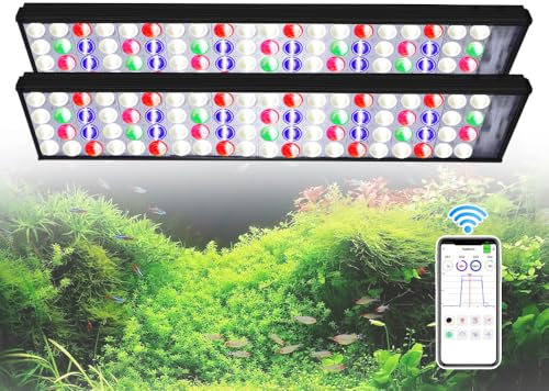 PopBloom 2PCS Hertz54 WiFi Freshwater LED Aquarium Lighting Planted Tank Aquarium Led Lighting Freshwater Nano Led Aquarium Light for Live Plants, 100-150cm Freshwater Plant Tank (120W, WiFi)