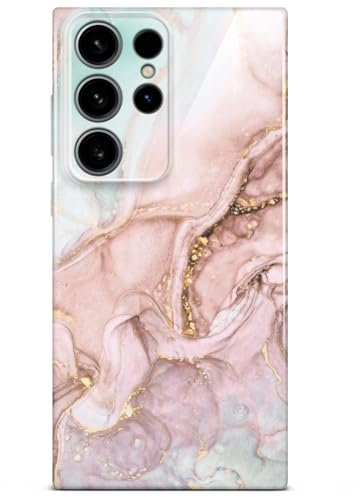 ONEFLOW Bliss Cover für Samsung Galaxy S24 Ultra Hülle in Marmor Optik, Designer Case Handy Schutzhülle mit Kameraschutz, Muster Hardcase Glitzer Handyhülle marmoriert, Rosa Grau