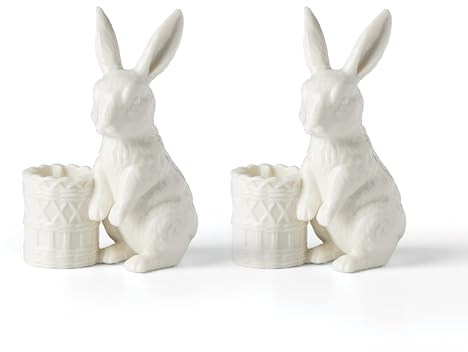 Lenox 897943 Wicker Creek Bunny Candle Holders, Set of 2, Easter Home Decor