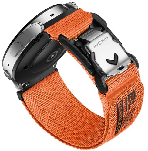 Bandletic 20mm Cinturino Compatibile con Samsung Galaxy Watch 7/6/4/5 40mm 44mm/6 Classic 43mm 47mm/5 Pro 45mm/4 Classic 42mm 46mm con Magnetic Fidlock V-Buckle Nylon Sportivo Band, Arancione