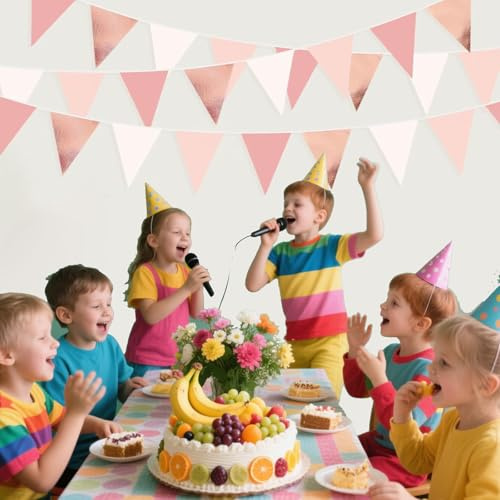 Wimpelkette aus Stoff, 10 m, 36 Stück, wiederverwendbar, Farbverlauf, heißgeprägt, glitzernd, dreieckige Flaggen für Geburtstag, Hochzeit, Babyparty, Jahrestag, Urlaub, Outdoor (Roségold)