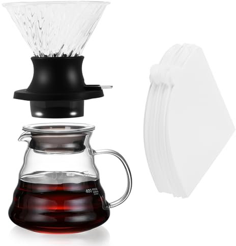 COZHYESS Pour Over Coffee Maker, 600 ml Borosilicate Glass Jug Set with Paper Filter, 100 Sheets, for Home, Cafe, Restaurant and Camping, 20 oz, 1 to 3 Cups