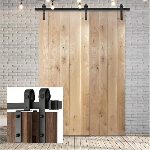 Barn Door Hardware Kits Bypass Sliding Wood Barn Door Hardware Kit, Closet Slides Tracks Rollers for Double Door 3-6 Meters(13FT(4m))
