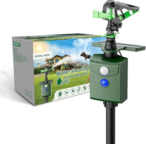 Wasserstrahl Tiervertreiber, Vogelabwehr, Reiherschreck für Garten & Teich, USB-Laden/Solar-Laden in Zwei Modi, PIR-Bewegungsmelder I Reichweite bis zu 8 m, Vogelschreck, Katzenabwehr, Reiherabwehr