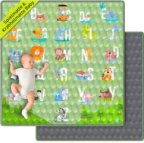 Spielmatte & Krabbelmatte Baby Faltbar 127x127cm Bodenschutz gegen Stürze Play Mat for Babies – Dicke Rutschfest & Waschbar – Spielteppich Montessori Aktivitäten - Krabbeldecke VALBABY