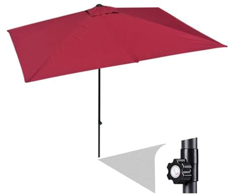 AGKANVCVNT Halber Rechteckiger Sonnenschirm, Balkonschirm Mit Kurbel, Halbschirm 250x130cm, Terrassenschirm Für Garten, Gastro, Wand, Wetterfest(Red,6.5ft/200cm)